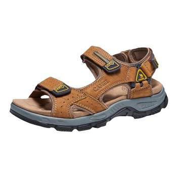 ເກີບຜູ້ຊາຍ Camel 2024 ກິລາ Summer ໃຫມ່ແລະ Leisure Sandals ຫນັງແທ້ຂອງຜູ້ຊາຍ Velcro ເກີບຫາດຊາຍນອກ