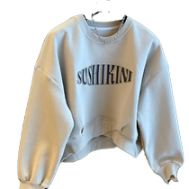 American fashionable navy short sweatshirt for women spring and autumn new letter print age-reducing versatile loose top