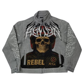 American subculture gothic rock tapestry fabric skull knight racing theme woven zipper jacket y463 men