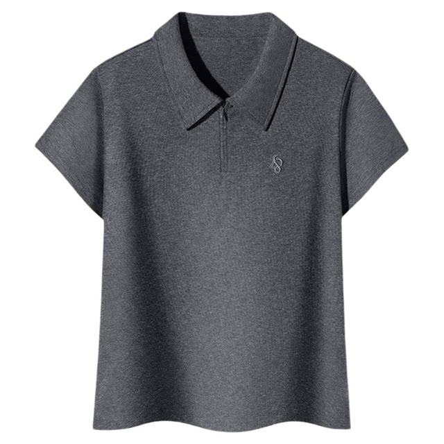 PSO Brand women's stretch rib embroidered half-zip short-sleeved POLO shirt slimming half-sleeved summer trend
