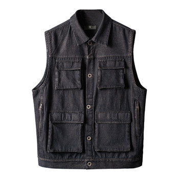 Shijue Original Denim Denim Casual Vest Washed Retro Workwear Top Loose Outdoor Multi-Pocket Waistcoat