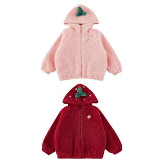 Youyou girls 2025 winter new hooded plush jacket plush thickened cute warm children's winter new year clothes