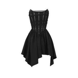 VOCK 暗黑维纳斯 浪漫高级设计感网纱鱼骨显瘦圣诞不规则抹胸裙子