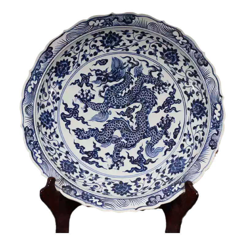 景德镇青花龙纹瓷器大盘60cm展示用蚁朵五龙纹大瓷盘釉里红款