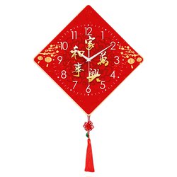 Living Room Decorative Painting Wall Clock with Chinese Knot and Fortune Character, Chinese Style, Home Use, Light Luxury, Silent, No-Drill Wall Clock