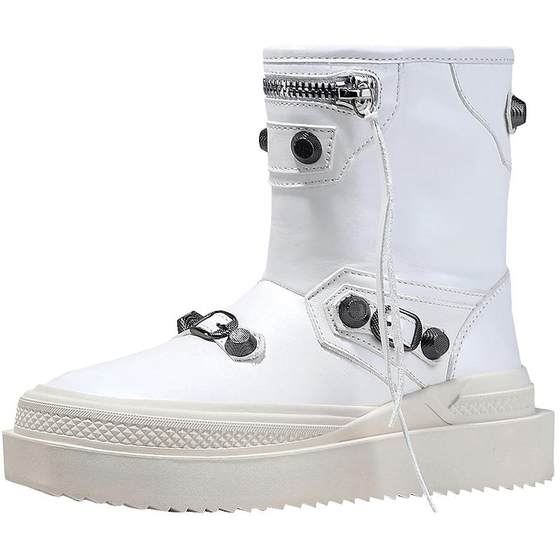 
BellaLily new high-end velvet snow boots for women's cowhide mid-tube boots wool fashion boots