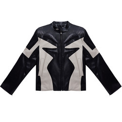 CulturE24ss original niche deconstructed embossed design jacket coat color-blocked short motorcycle leather jacket