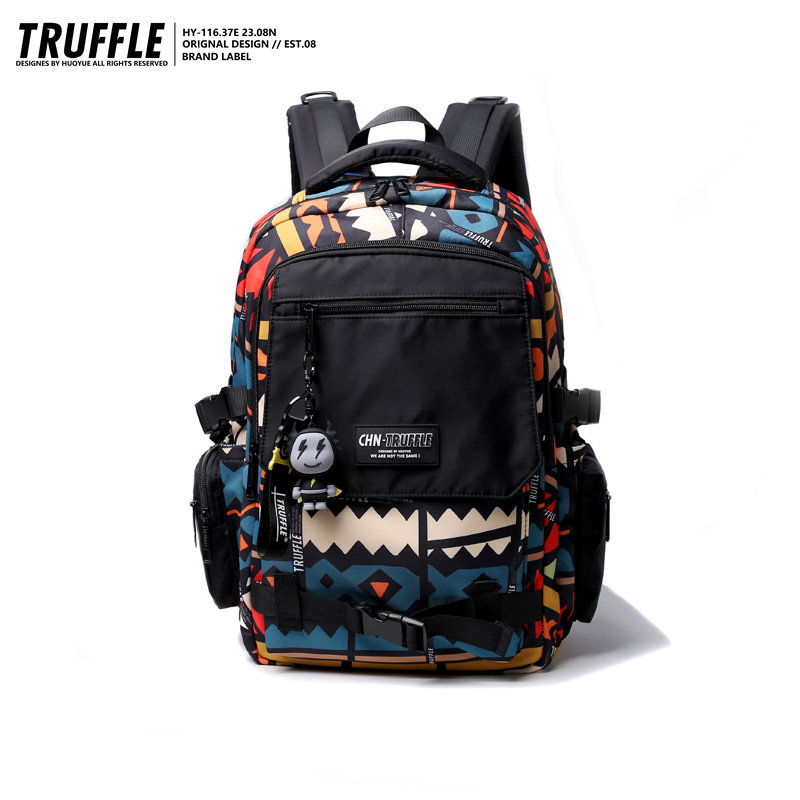TRUFFLE trendy brand large capacity backpack for men and women, color-blocked college student laptop travel backpack.