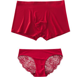 A set of free shipping nationwide! Thin, traceless ice silk couple underwear, sexy and tempting, red and transparent for wedding in the year of birth