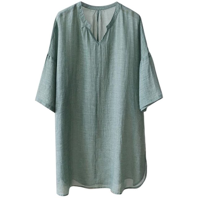 New Chinese style loose three-quarter sleeves ramie