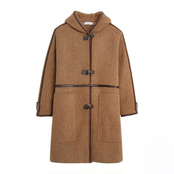 Fabrique english black tea beibei alpaca horn button mid-length loose woolen retro coat