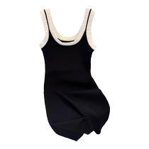 South Korea Pure Desire Wind Bag Hip Dress Woman 2024 Summer new black small Knitted Vest Pendant With Skirt