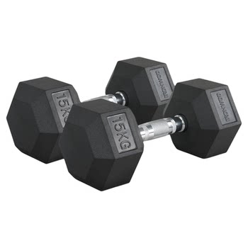 Ironwod rubberized hexagonal solid iron dumbbells