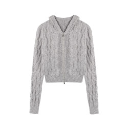 pusumede ສີແດງ hooded sweater knitted cardigan jacket ສໍາລັບແມ່ຍິງພາກຮຽນ spring ແລະດູໃບໄມ້ລົ່ນແບບເກົາຫຼີສັ້ນ zipper ເທິງແບບສະບາຍ