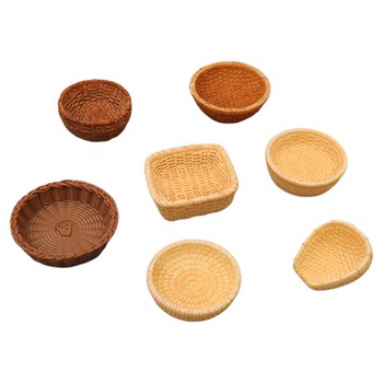 Doll house mini simulation braided bamboo basket bread vegetable fruit basket round storage frame mini food play model