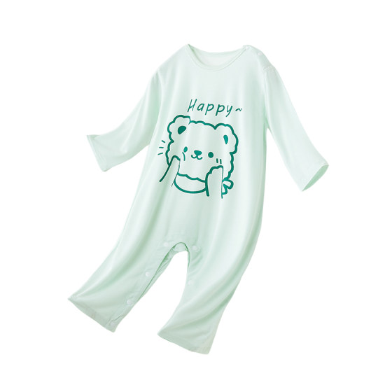 婴儿夏季连体衣莫代尔秋季新生婴儿宝宝衣服薄款睡衣长袖哈衣爬服