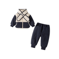Boys winter clothing suit 2024 new fashionable and stylish childrens clothing plus velvet quilted baby cotton pants handsome and trendy in winter