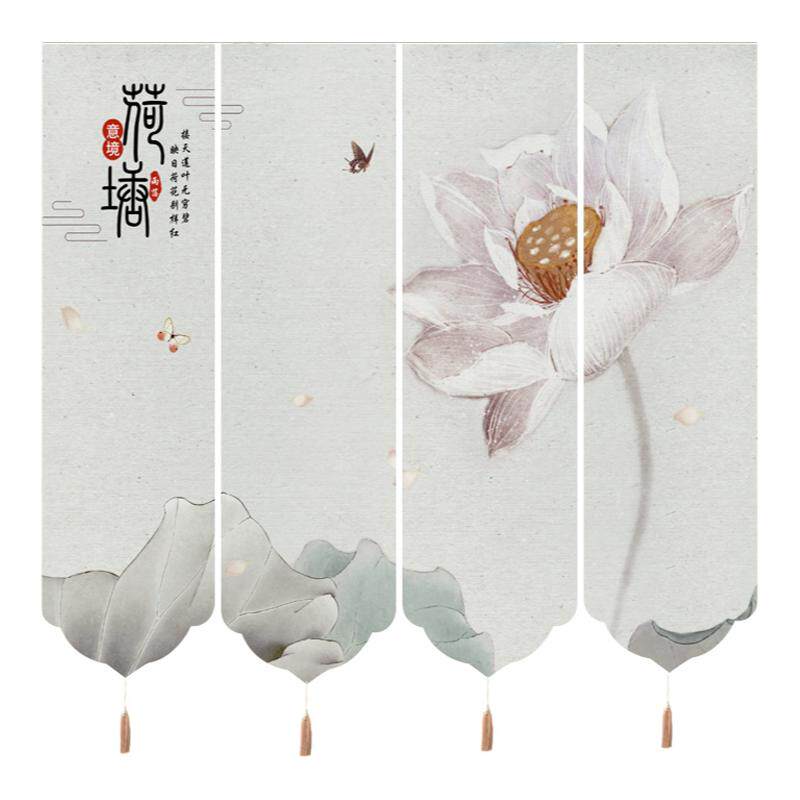 新中式窗帘卷帘卷拉式电动升降屏风隔断挂式帘玄关装饰帘荷叶莲花
