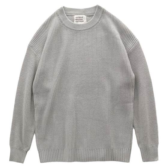 Special Qing lazy sweater wire clothing bottom shirt outside wearing Japanese retro down shoulder sleeve round neck pure color sweater men