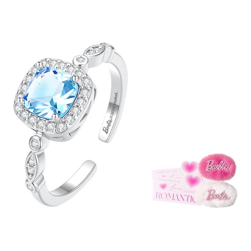 Barbie Sugar Cube Blue Crystal Adjustable Ring for Women