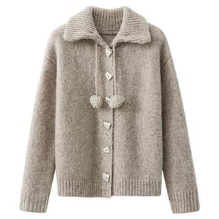 夕蒙2025新款冬季慵懒松弛感上衣小个子独特高级感燕麦厚毛衣外套