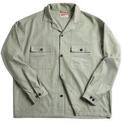 Madden workwear American retro striped shirt goose yellow Ami khaki vintage ເສື້ອແຂນຍາວ Cuban collar ແນວໂນ້ມຂອງຜູ້ຊາຍ