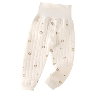 婴幼儿童保暖裤高腰护肚三层夹棉全纯棉男女宝宝单条加厚无骨睡裤