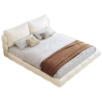 Winter Bear suspended bed with lights light luxury and simple French cream style leather bed double master bedroom high box storage puff bed