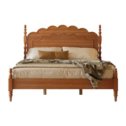 French retro solid wood bed American mid-century style bed 1.8m double bed master bedroom king bed simple bedroom furniture