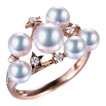 M family star series akoya mini seawater pearl ring 18k rose gold diamond multi-bead ring