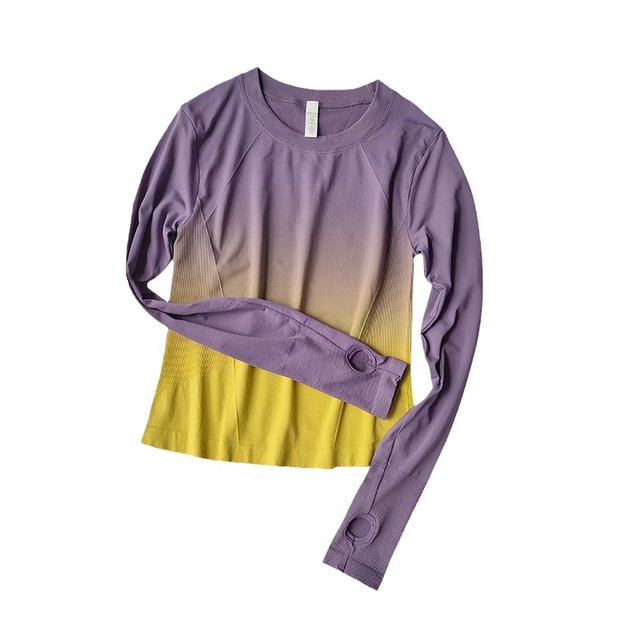 Long-sleeved women's gradient slim sports T-shirt fitness suit