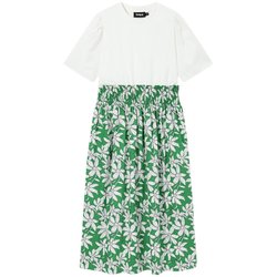 Desigual24 new spring and summer high-waisted spliced ​​​elastic waist printed round neck mint mambo dress long skirt