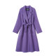 Purple double-sided cashmere coat women's off-season mid-length over-the-knee high-end age-reducing slim-fit Hepburn style woolen coat