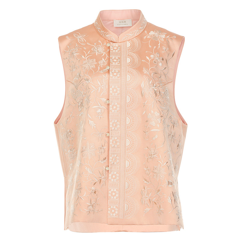 Double-sided satin waistcoat with Chinese style embroidered vest