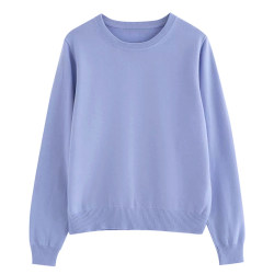 100% pure cotton cotton sweater women's loose pullover round neck spring and autumn thin sweater with bottoming purple