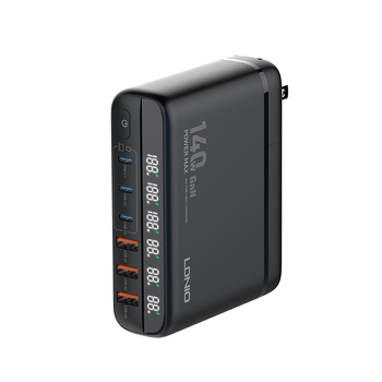 LDNIO ພະລັງງານທັງໝົດ 140W gallium nitride USB desktop charger docking station travel multi-port PD fast charging head typec100W ເໝາະສຳລັບໂນດບຸກ, ໂທລະສັບມືຖື Apple ແລະແທັບເລັດ