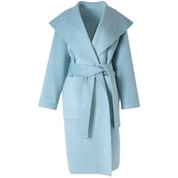 High-end blue double-sided cashmere coat for women, long over-the-knee lace-up lapel cape-style woolen coat winter