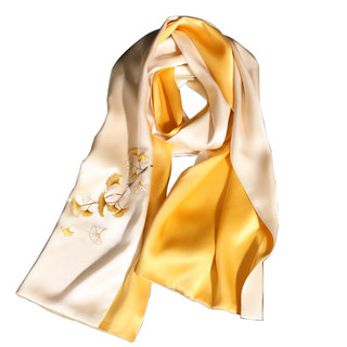 Silk Scarf for Women, Made of Pure Mulberry Silk, Suitable for Spring and Autumn, with Suzhou Embroidery of Ginkgo Leaves, High-End Shawl, Suzhou Gift, Traditional Chinese Style Scarf for Mothers