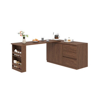 Customized solid wood island dining table retractable and integrated medieval style small apartment household rotating bar living room storage cabinet