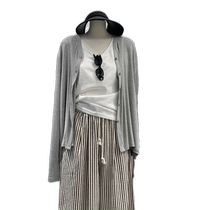 Gray Modal Sun Protection Cardigan Jacket Womens Thin Summer Suspender V-neck Long Sleeve Air Conditioning Shirt Top
