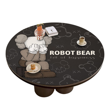 Cartoon bear round table mat leather waterproof and oil-proof silicone table mat anti-scalding no-wash modern light luxury round coffee table mat Cartoon bear round table mat leather waterproof and oil-proof silicone table mat anti-scalding no-wash modern light luxury round coffee table mat