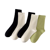 6 pairs of white pile socks for women in spring and summer thin mid-calf socks confinement socks boneless black with small leather shoes socks
