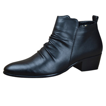 Men's korean style trendy british style pointed toe high-top leather shoes