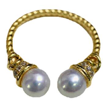 <moonlight on the other shore>s925 sterling silver natural aurora freshwater pearl ring double bead opening adjustable ring for women