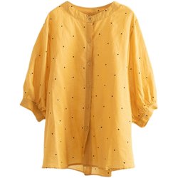 Foreign trade export big-name women's short-sleeved cotton and linen shirts with literary prints loose linen tops for age reduction and slimming