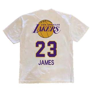 美式湖人队篮球詹姆斯23号短袖T恤运动训练服重磅纯棉长袖打底衫