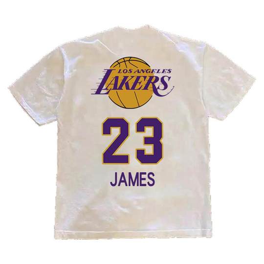 美式湖人队篮球詹姆斯23号短袖T恤运动训练服重磅纯棉长袖打底衫