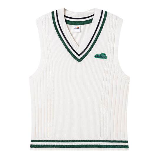 ellesse小贝壳复古学院风经典撞色V领背心女秋冬抗起球毛衣马甲