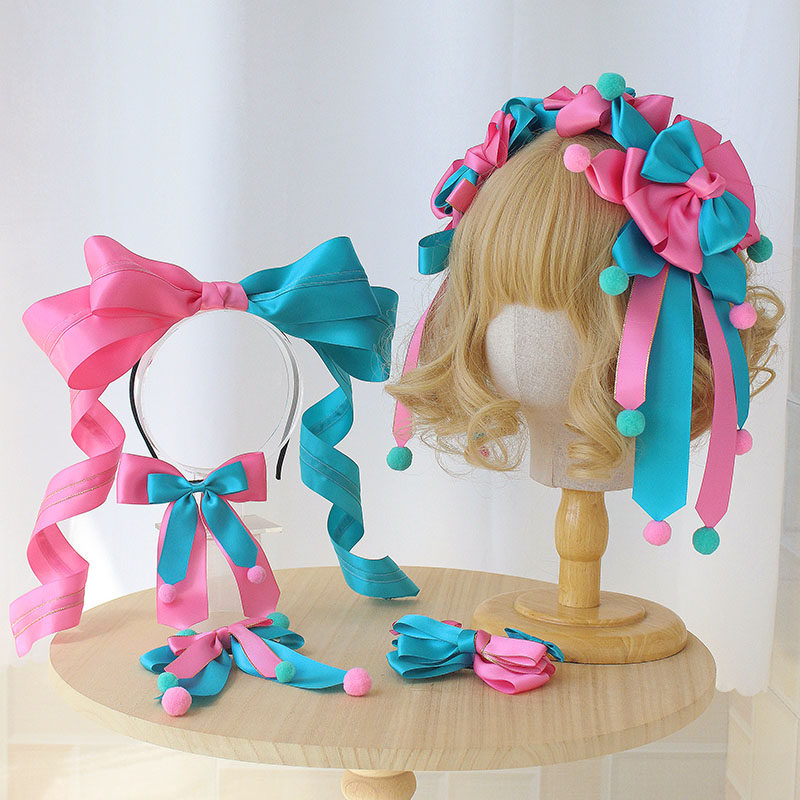 Handmade rotating tiger lolita hair accessory pom-pom cute circus-themed hair clip flower headband top hat
