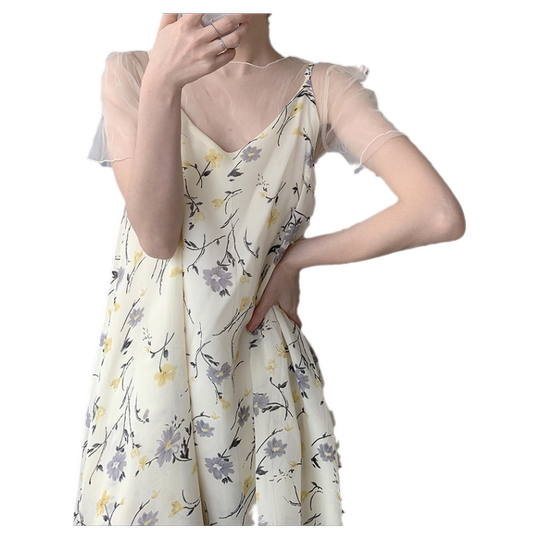 Capa interior de malla de encaje, camisa con parte inferior transparente súper linda, súper linda